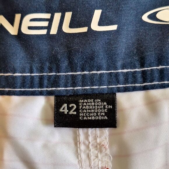 O'NEILL 42" W x 21" OUTSEAM RWB ULTRASUEDE SWIM BOARDSHORTS TIE & 11" INSEAM - Picture 7 of 10